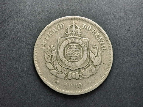 V010 - Moeda de 100 réis de 1880, BC/MBC, cupro níquel, 27mm