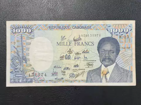 Gabão, cédula de 1000 Francos, 1986, MBC
