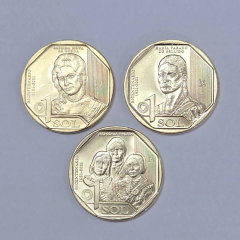 Peru, set com 3 moedas, de 1 Sol, 2020, FC, Série: Mulheres no Processo de Independência do Peru, Níquel, 25,5mm