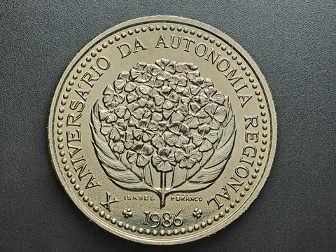 Açores, 100 Escudos, 1986, FC, Comem. 10 aniversário da Autonomia Regional de Açores, cuproníquel, 34mm