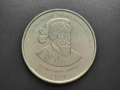 Panamá 1/2 balboa, 2019, Sob, Comem. 500⁰ Aniversário - Fundação da Cidade do Panamá, cobre/cuproníquel, 30,61mm