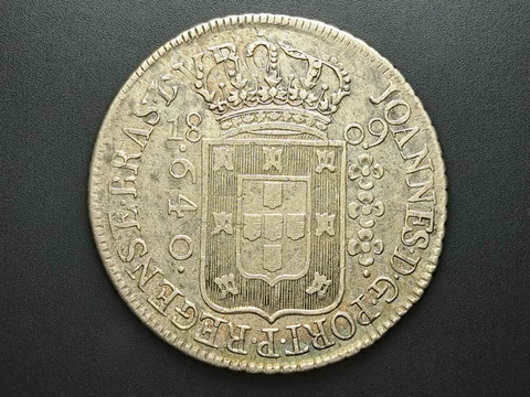 P412 - Moeda de 640 réis de 1809 Rio, Sob, prata 917, 17,9gr, 37mm, variante 6A, recunhada sobre 600 réis série J - comprar online