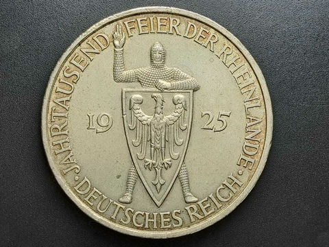 Alemanha, República de Weimar, 5 reichsmark, 1925A, FC, Comem. Milésimo ano da Renânia, prata 500, 25gr, 36mm - comprar online