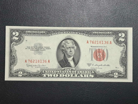 EUA (Estados Unidos), cédula 2 dólares, 1953C, FE, selo Vermelho - comprar online