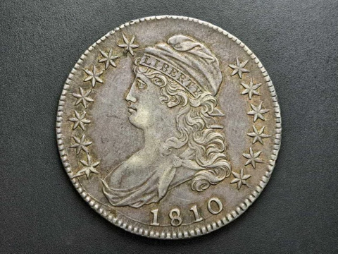 EUA (Estados Unidos), Half Dólar Capped Bust, 1810, prata 892, 13,48gr, 32,5mm - comprar online