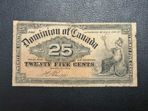 Canadá, Domínio do, cédula 25 cents, ano 1900, BC/MBC, período Rainha Victoria - comprar online