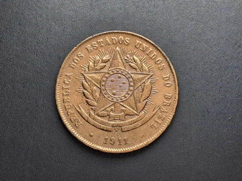 B814 - Moeda de 20 réis de 1911, Sob+, bronze, 25,4mm - comprar online