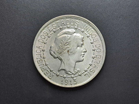 P703 - Moeda de 1000 réis de 1913, Sob/FC, Estrelas Ligadas, prata 900, 10gr, 26mm - comprar online