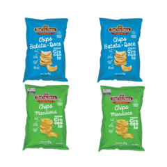 Kit 4 Chips Batata Doce e Aipim S/ Glúten Feito Óleo Coco Dacolônia 140g