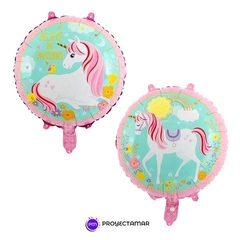 Globo Circulo Unicornio Borde Rosa 18" x5