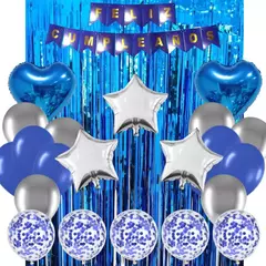 Combo Globos Cumpleaños Completo Azul Plata