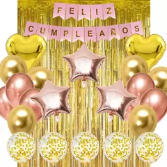 Combo Globos Cumpleaños Completo Dorado Rosa Gold
