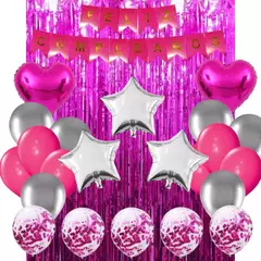 Combo Globos Cumpleaños Completo Fucsia Plata