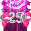 Combo Cumpleaños Globos Temática Fucsia Plata