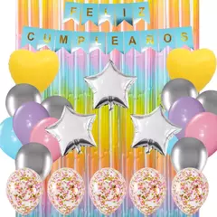 Combo Globos Cumpleaños Completo Multicolor Plata