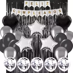 Combo Globos Cumpleaños Completo Negro Plata