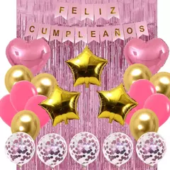 Combo Globos Cumpleaños Completo Rosa Dorado