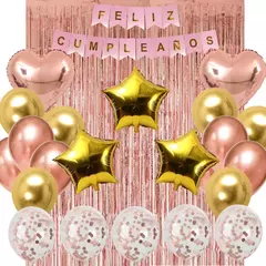 Combo Globos Cumpleaños Completo Rosa Gold Dorado