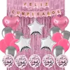 Combo Globos Cumpleaños Completo Rosa Plata