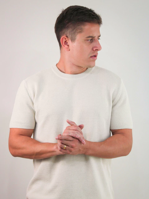 Camisa de Linha Texturizada Maison Bege