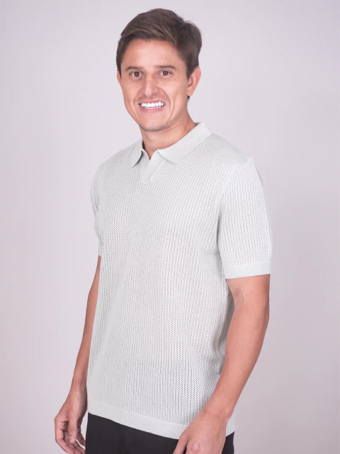 Camisa Polo Italiana Cinza Claro