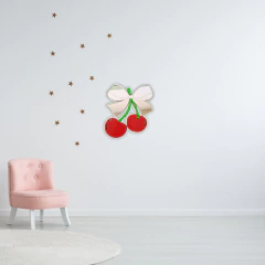 Cerezas rojas con moño en espejo acrílico rosado - comprar online