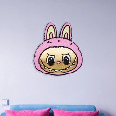 Cuadro Labubu rosa, en madera y espejo acrílico dorado - Dazz Deco