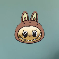 Cuadro Labubu marrón, en madera y espejo acrílico dorado - Trikceri