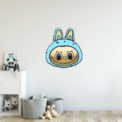 Cuadro Labubu celeste, en madera y espejo acrílico dorado - Trikceri