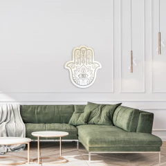 Mano de Fátima en espejo acrílico plateado grabado - Trikceri