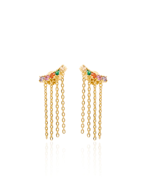 Brinco Zircônia Cravejada Colorida com Franjas