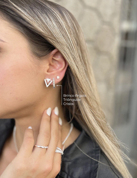 Brinco Argola Triângular Cristal