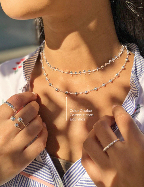 Colar Choker Corrente com Bolinhas