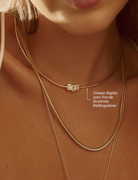 Choker Rígida com Trio de Zircônias Retangulares