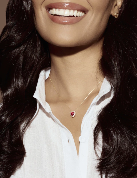 Colar Coração Pedra Vermelha - comprar online