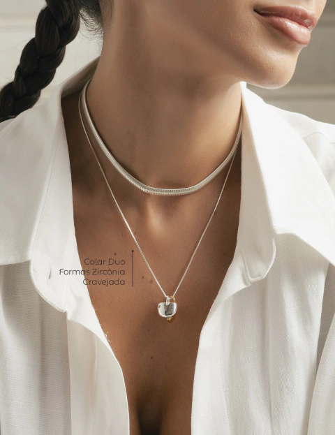 Colar Duo Formas Zircônia Cravejada