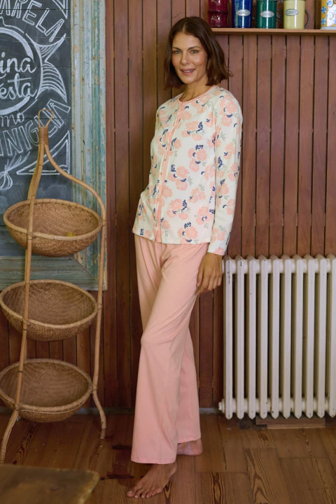 Pijama dama manga larga abotonado talles especial Wishes (2446E) - comprar online