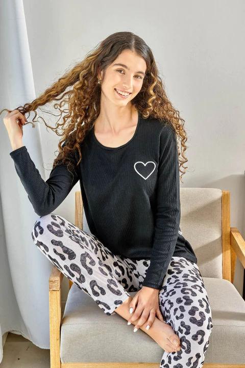 Pijama dama manga larga animal print corazon borado talle especial (3630E) - comprar online