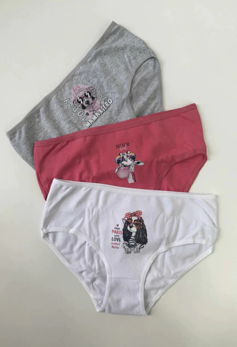 Pack x3 bombacha de nena tiro corto estampada (6039) - comprar online