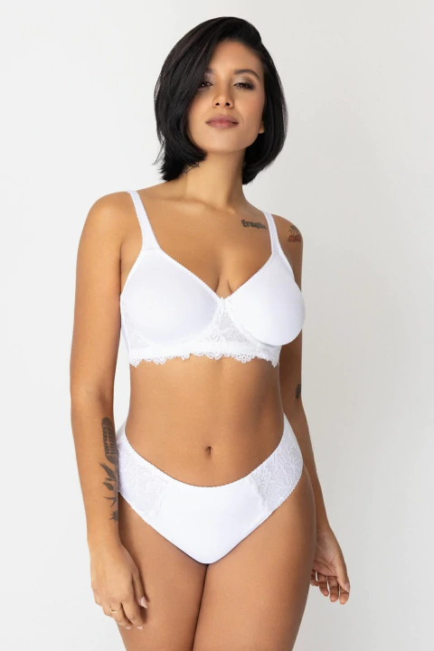 Corpiño sin aro preformado de microfibra forrada con tul y puntilla (65210) - comprar online