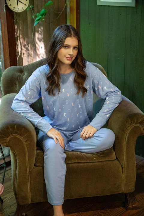 Pijama de dama manga larga de modal estampado Bunny (25507) - comprar online