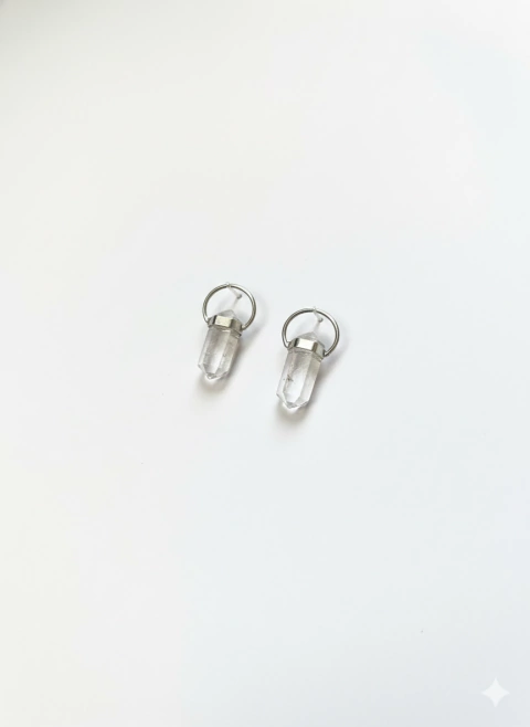 Brinco Julia | Biponta com Cristal Natural e Ametista - comprar online