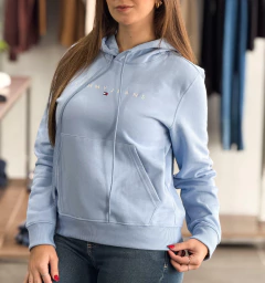 Moletom Tommy Jeans capuz peluciado / assinatura central logo bordado relevo - comprar online