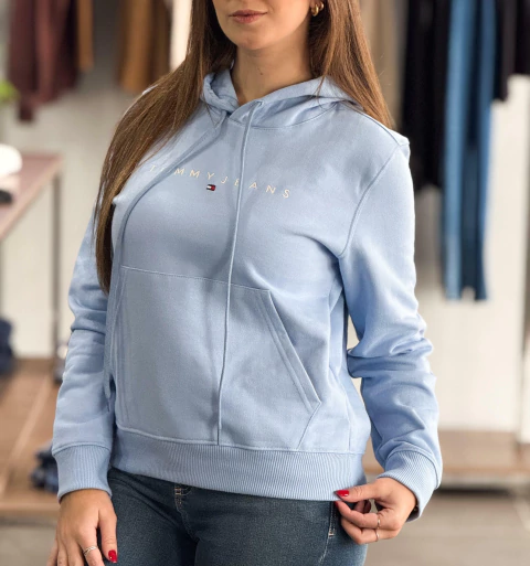 Moletom Tommy Jeans capuz peluciado / assinatura central logo bordado relevo - comprar online