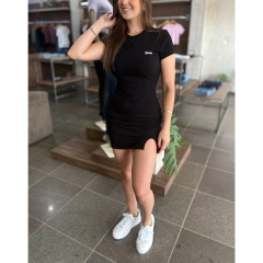 Vestido MC Tommy Jeans fenda lateral algodão com elastano