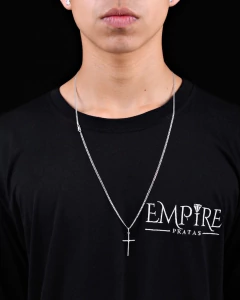 Conjunto Grumet 2mm e Pingente Cruz Palito - Prata 925 na internet