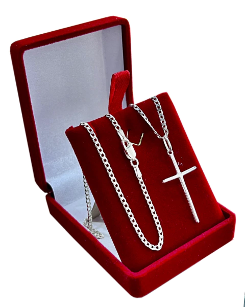 Corrente Grumet 2,5mm e Pingente Cruz de Brinde - Prata 925