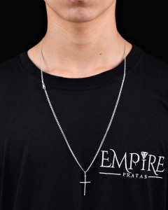 Imagem do Corrente Grumet 2,5mm e Pingente Cruz de Brinde - Prata 925