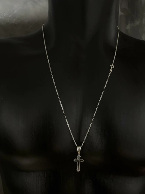CORDÃO 1MM 70CM ELO CADEADO + PINGENTE CRUZ