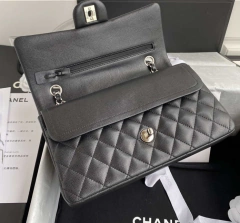 Bolsa Chanel 2.55 Clássica Caviar Preta com Prata Italiana - loja online